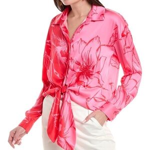 Hutch Robbie Shirt floral two tone tie front button down blouse cuffs